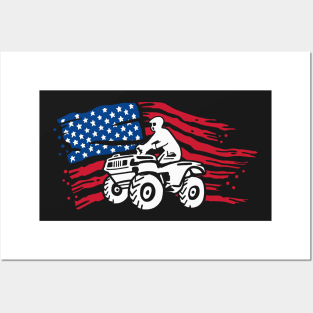 ATV / FOUR WHEELING: ATV Four Quad Biker American Flag Posters and Art